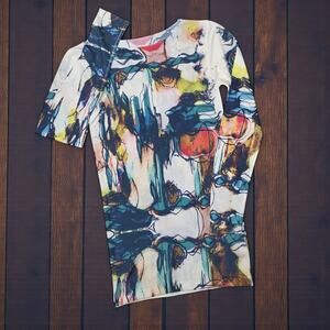 AMD Mesh Geometric Print Long Sleeve Top Shirt OS